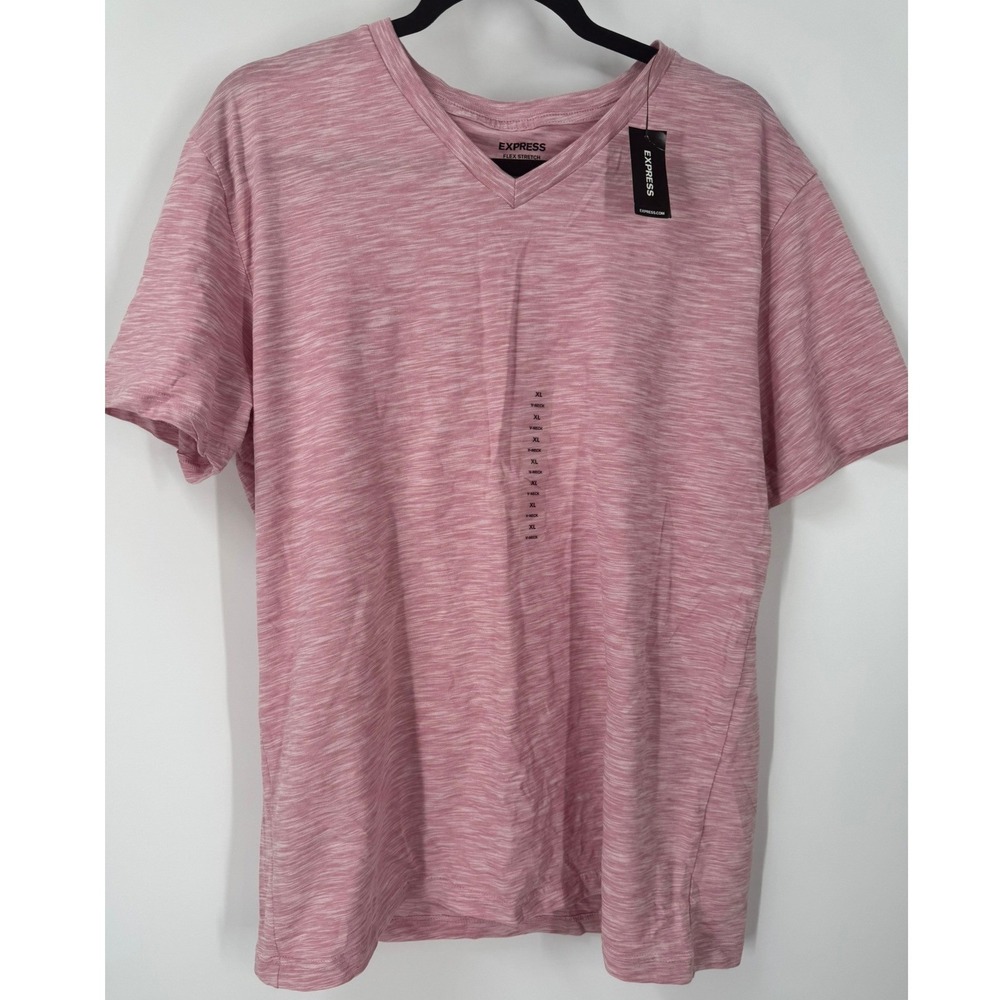 Express NWT Flex Stretch Mens XL V-Neck Short Sleeve Shirt Pink Heathered Dye